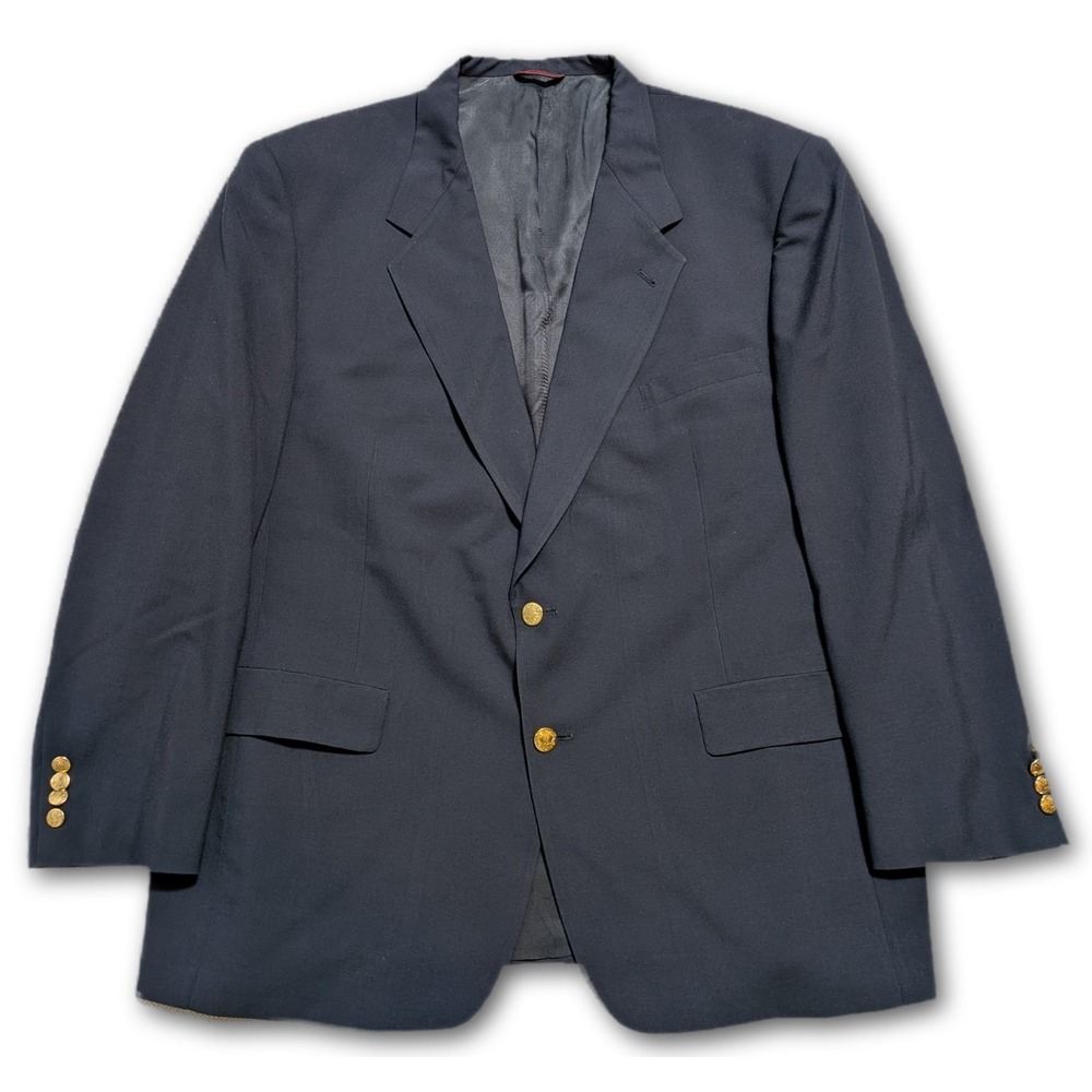 Hart Schaffner & Marx Mens 48R Blazer Navy Blue Gold Buttons Union Made USA